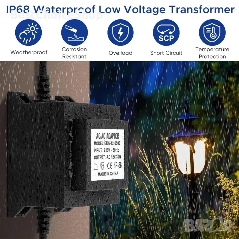 трансформатор 230V към 24V, AC/AC, 30W, IP68 водоустойчив захранващ блок - 30W, снимка 7 - Друга електроника - 55408488