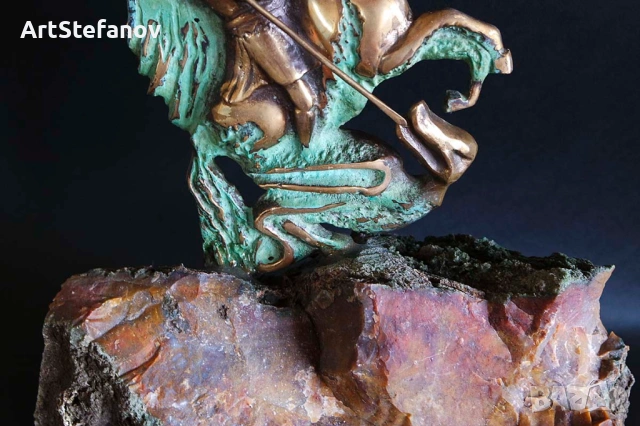 Свети Георги, скулптура, бронз върху основа яспис , снимка 5 - Статуетки - 53338125