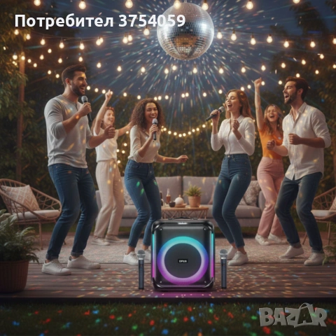 Караоке тонколона с Bluetooth, дистанционно управление и 2 безжични микрофона, 30W звук и LED , снимка 5 - Тонколони - 55196171