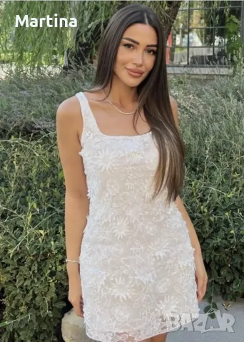 Лятна бяла и нежна рокля с дантелени цветя Zara, снимка 2 - Рокли - 55604620