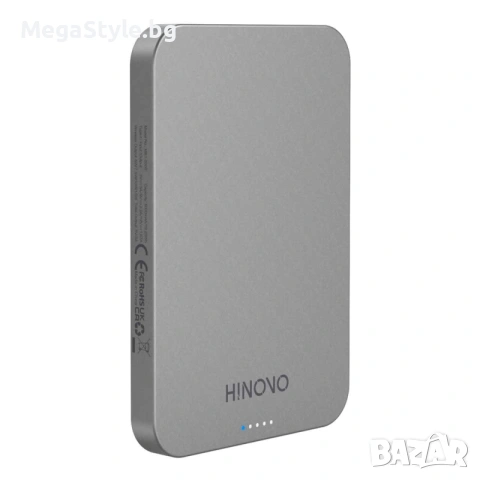Външна батерия Hinovo Magnetic Wireless 5000mAh, 15W, Съвместима с MagSafe, Type-C кабел, Сив, снимка 6 - Външни батерии - 55162945