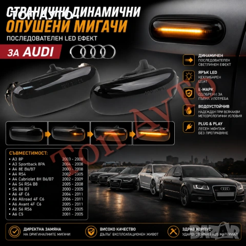 Страничен Опушен Динамичен LED Мигач За Ауди Audi E8 одобрен