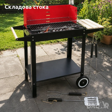 Градинско барбекю на колела, емайлирана стомана, 4 степени + Подарък 3 прибора