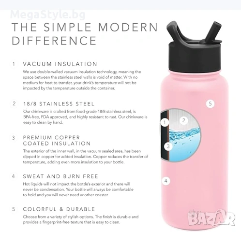 Simple modern Бутилка за вода от неръждаема стомана 425ml, снимка 6 - Други - 55163095
