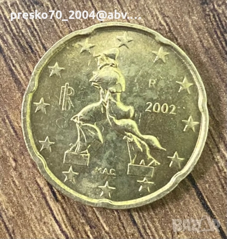 Продавам 20 евро цента Италия 2002 година , снимка 2 - Нумизматика и бонистика - 54353427