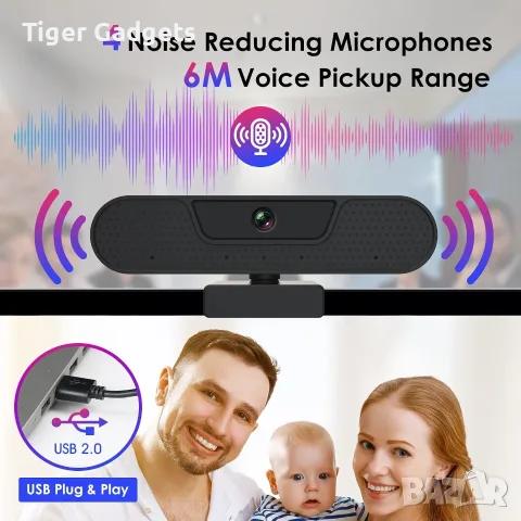Уеб камера VIZOLINK W8GS 4K/1080P с автофокус, 4 микрофона и капаче за поверителност, снимка 2 - Камери - 55671118