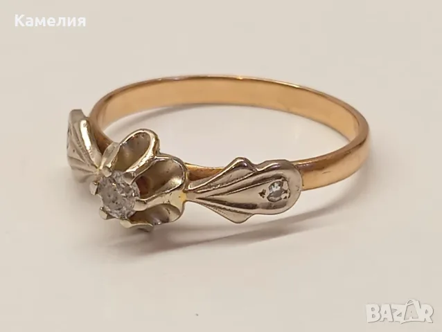Руско злато. Пръстен с брилианти , снимка 7 - Пръстени - 55338352