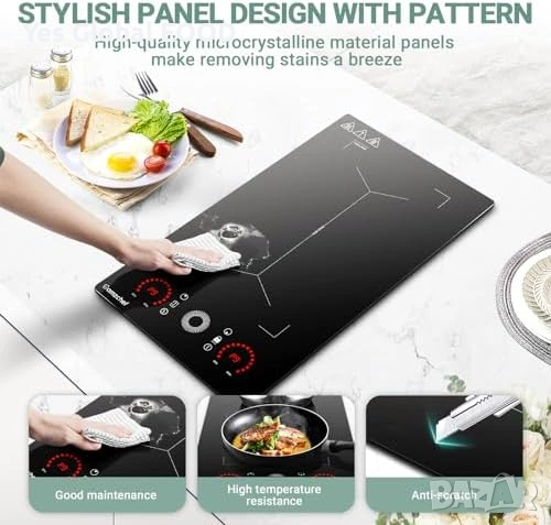 AMZCHEF индукционен плот 2 зони 3300W Flex Zone, снимка 7 - Котлони - 54761998