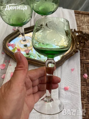 И последно за днес е зелено трио💚 Невероятно красив цвят, лозова декорация, снимка 6 - Чаши - 55670706