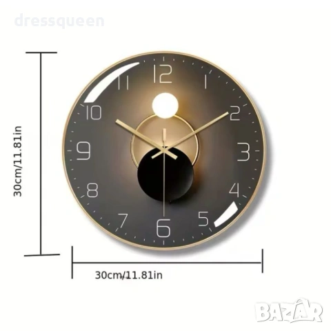 4443 Стенен часовник в черно и златисто – Тих механизъм за Вашия дом и офис