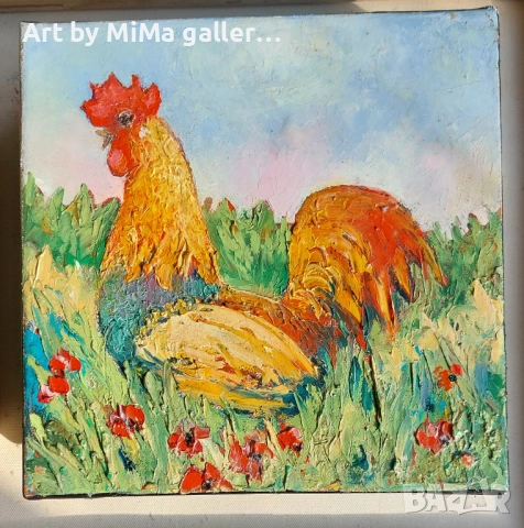 Петел, петле, птица, картина, маслени бои / платно, автор с макове, снимка 5 - Картини - 54497831