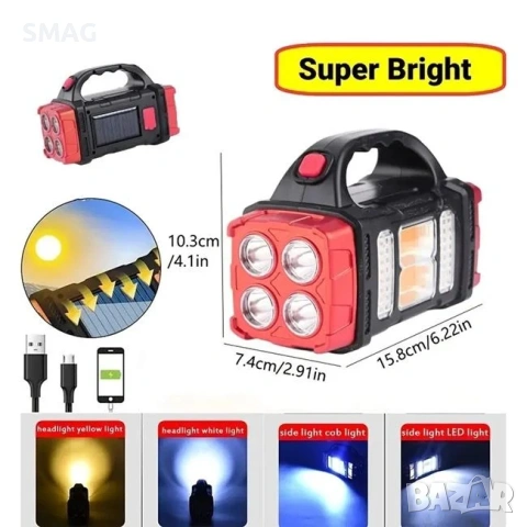 Соларен фенер COB/LED презареждащ се USB преносим с дръжка_1236587, снимка 6 - Къмпинг осветление - 54519056