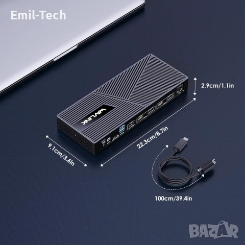 WAVLINK 15-в-1 USB-C Docking Station – Triple Display, 100W PD, HDMI/DP, снимка 3 - Рутери - 54780844