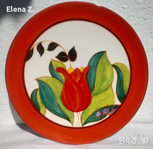 Разкошно декоративно плато Wedgwood Clarice Cliff Red Tulip, снимка 14 - Декорация за дома - 55247431