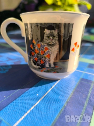 порцеланова чаша за кафе Villeroy boch с котка, снимка 3 - Чаши - 52971079