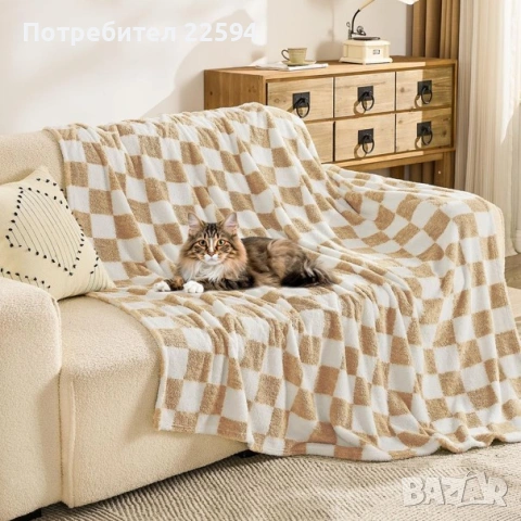 Пухено одеяло Шерпа памук меко топло 200 x 230cm каре – Лилаво, снимка 4 - Олекотени завивки и одеяла - 54827077