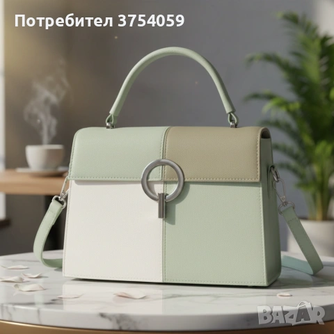 Многоцветна дамска чанта с метална тока и дълга дръжка, снимка 7 - Чанти - 55182883