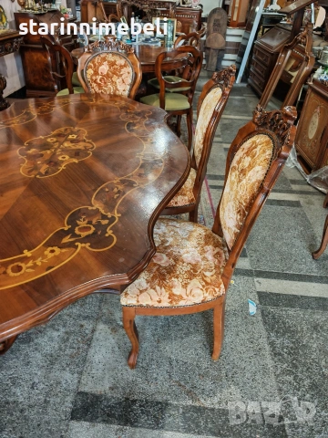 Барокова трапезна маса с шест стола , снимка 4 - Маси - 54462893
