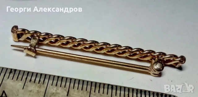 СТАР Аристократичен Джентълменски Аксесоар Дебело Позлатена мъжка игла / фиба за яка, снимка 4 - Антикварни и старинни предмети - 55659989