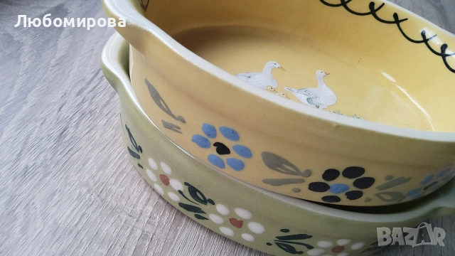 Комплект 2 бр. традиционни френски керамични терини от Елзас / Ръчно рисувани, снимка 5 - Антикварни и старинни предмети - 54634145