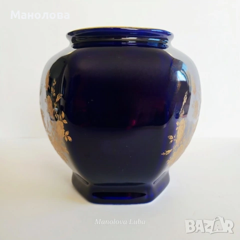 Кобалтово сини ваза Porzellanfabrik Waldsassen Bareuther & Co. AG и троен комплект , снимка 3 - Други ценни предмети - 54142289