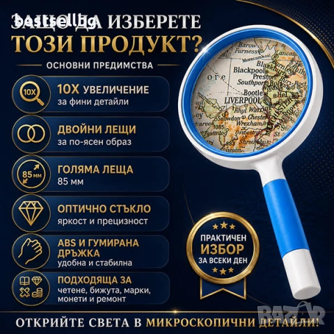 Ръчна увеличителна стъклена лупа с голямо увеличение 10X за четене, снимка 4 - Други инструменти - 46833855