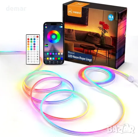 RGB LED неонова лента 5 м 24 V IP65 с APP и дистанционно