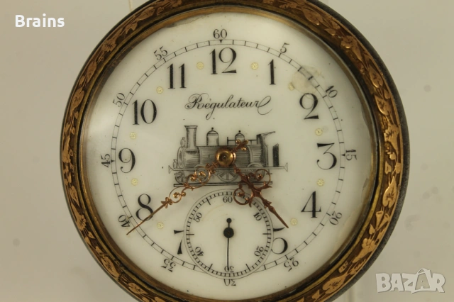 1900's REGULATEUR С Локомотив 68мм Джобен Часовник Декориран, снимка 3 - Джобни - 54894235