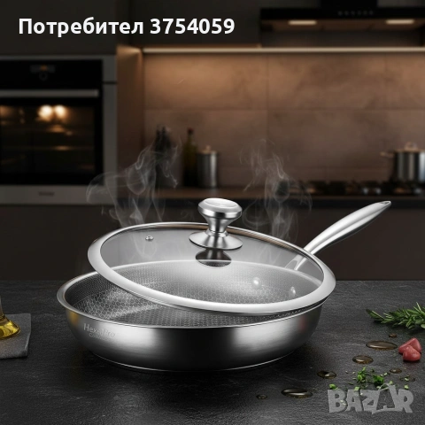 Тиган с капак Goldmann Fusionhex Pro, Дълбок, Незалепващо Покритие, Неръждаема стомана, снимка 2 - Съдове за готвене - 55182351