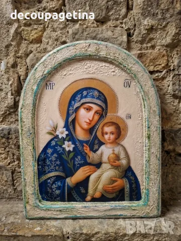  Икона Света Богородица "Неувяхващ цвят"  художествен декупаж 