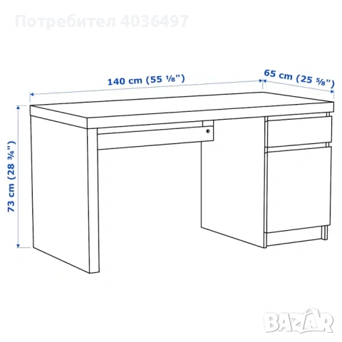 IKEA MALM бюро, черно-кафяво, снимка 2 - Бюра - 55080678