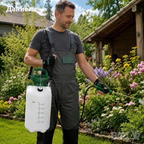 Пръскачка под налягане 5L Living & Garden – Месингов накрайник, манометър и презрамка за носене, снимка 2 - Градинска техника - 55136338