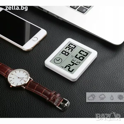 Дигитален термометър и влагомер с часовник, 3.2" LCD дисплей, ±1°C точност, за дома, офиса 10186, снимка 9 - Друга електроника - 54660522