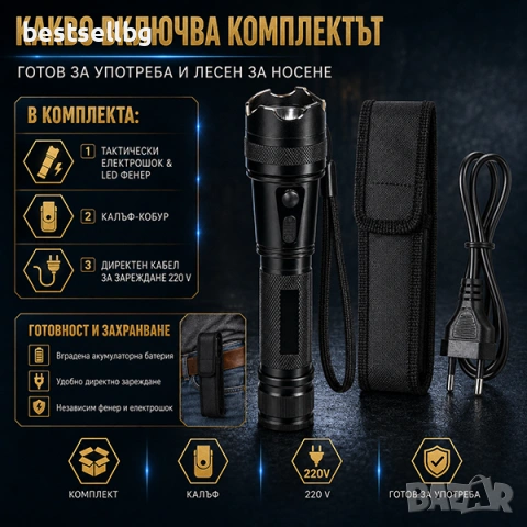 Професионален мощен електрошок кучегон LED фенер за самоотбрана охрана жени самозащита акумулаторен, снимка 4 - Оборудване и аксесоари за оръжия - 53090576