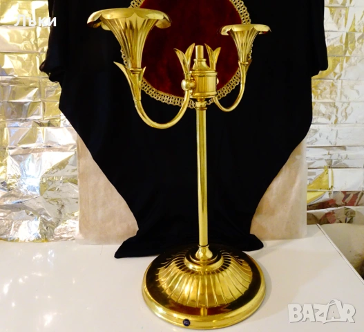 Позлатен месингов свещник 55 см.,4.5 кг. , снимка 8 - Антикварни и старинни предмети - 54101749