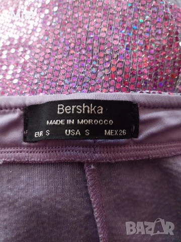 Bershka S Еластична къса пола с лилави пайети с отблясък , снимка 5 - Поли - 54901022