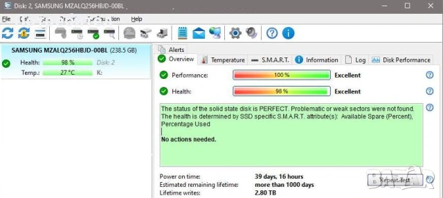 Samsung M.2 NVMe SSD диск 256GB на 39 дни работа, снимка 2 - Твърди дискове - 54741162