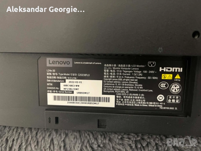 монитор Lenovo L24e-30 24” Full HD, снимка 6 - Монитори - 54723056