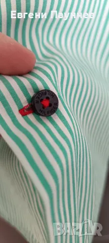 Tommy Hilfiger размер М мъжка риза Slim fit зелени райета , снимка 5 - Ризи - 55414130