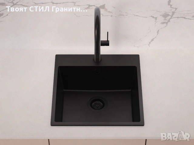 ГРАНИТНА МИВКА РИГА XL 45 – ТОП МОДЕЛ 💣 ЧЕРНА / ЗА ШКАФ 45 / НАЛИЧНА, снимка 4 - Мивки - 54066831