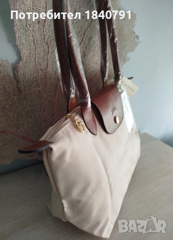 НОВА Longchamp Le Pliage – с етикети, млечно бежова, М, дълги дръжки, снимка 2 - Чанти - 54517947
