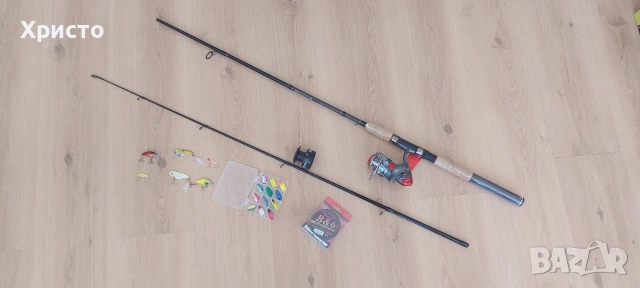Нов спининг к-т от карбонова въдица с макара влакно и примамки 