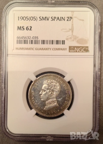 2 песети 1905 година Испания NGC MS 62, снимка 4 - Нумизматика и бонистика - 54031980