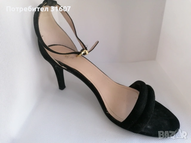 Черни велурени сандали - 7 см., снимка 4 - Сандали - 54148645