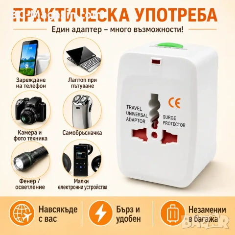 Универсален адаптер за пътуване компактен преходник за над 150 страни самолет Англия Америка, снимка 5 - Друга електроника - 51049200