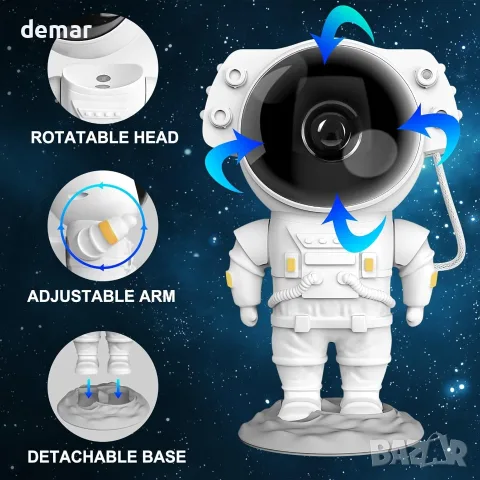 Immver Astronaut Galaxy Star Projector с дистанционно управление и таймер, 8 ефекта на мъглявина, снимка 5 - Други - 55508999