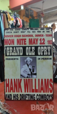 Hank Williams May 1952-метална табела(плакет), снимка 2 - Китари - 54494712