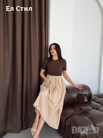 🤍Рокля с колан Черно С/М Бежово горно С/М Кафяво горно С/М М/Л 27€, снимка 2 - Рокли - 54318921
