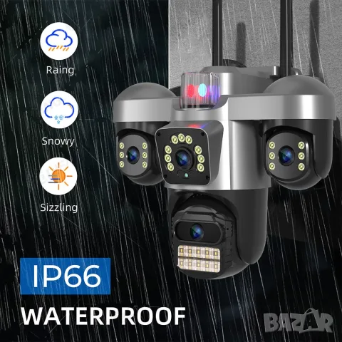 Външна Wifi камера с 4 лещи въртящи 4х12MP/ 36 диода/ ICSEE безжична нощно виждане, снимка 2 - IP камери - 55453352