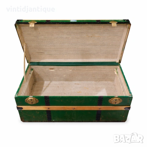 Античен зелен пътнически сандък датиращ от 19 век, снимка 5 - Антикварни и старинни предмети - 54160926